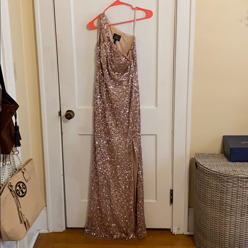 Adrianna Papell rose gold sequin dress